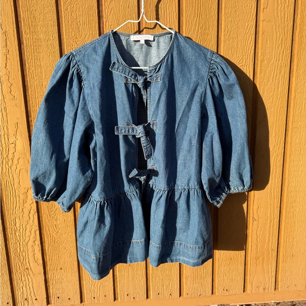 Olivaceous Denim Bow-Tie Top